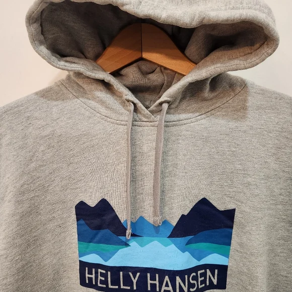 Vintage Helly Hansen Men’s Hoodie Gray Large Graphic Print 90s Y2K Street Wear - Picture 2 of 14